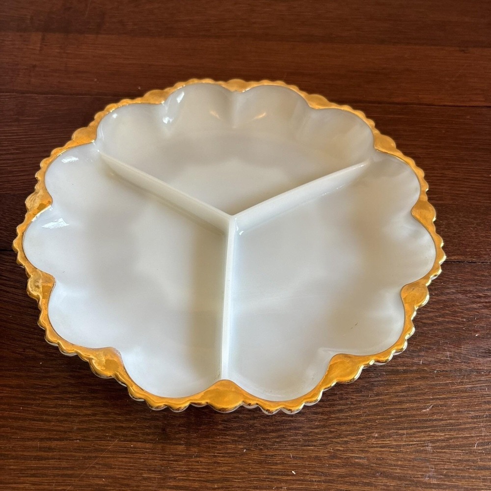 Fire King Anchor Hocking White Milk‎ Glass Divided Dish 10" Fridgescaping